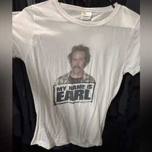 My Name Is Earl Bay Island White Short Sleeve Tees with Bold Graphics